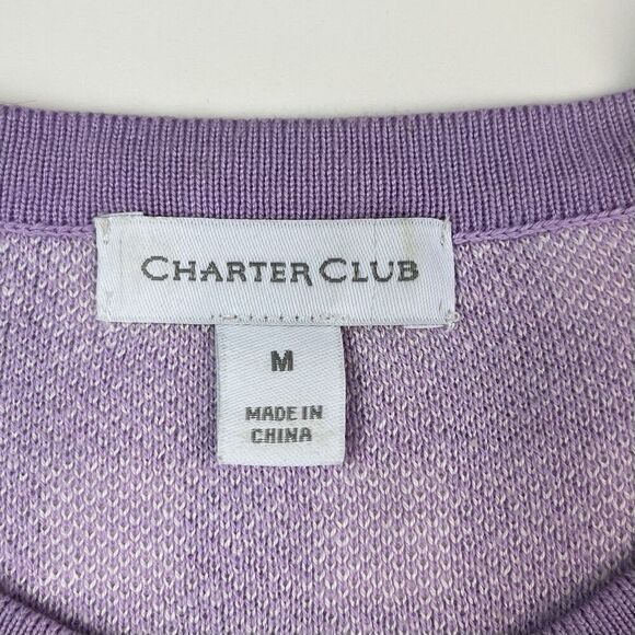 Charter Club Cottagecore Check Gingham Floral Sequin Cardigan Sweater M Lilac - Picture 4 of 13